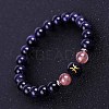 Pisces Round Synthetic Blue Goldstone & Natural Strawberry Quartz Stretch Bracelets for Women Men EA3132-4-1
