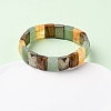 Rectangle Natural Pyrite & Green Aventurine & Tiger Eye & Quartz Crystal Beads Stretch Bracelets for Women Men BJEW-Z149-01I-2