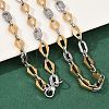201 Stainless Steel Oval & Rhombus Link Chain Necklaces for Women NJEW-B143-01GP-3