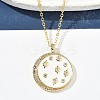 Brass Micro Pave Clear Cubic Zirconia Enamel Flat Round Moon Pendant Necklaces for Women NJEW-S449-03C-G-3