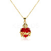 Brass Micro Pave Clear Cubic Zirconia and Red Resin Scared Heart Pendant Necklaces for Women FS-WG476F5-01-6