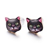 Real 14K Gold Plated Alloy Kitten Stud Earrings EJEW-G148-01G-02-1