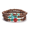 3Pcs 3 Style Natural & Synthetic Mixed Gemstone & Wood Stretch Bracelets Set with Indonesia Beaded for Women BJEW-JB08421-1