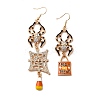 Alloy Crystal Rhinestone and Orange Enamel Spider Dangle Asymmetrical Earrings EJEW-P319-04G-2