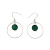 Natural Green Onyx Agate Flat Round Dangle Earrings EJEW-Z024-11A-P-1
