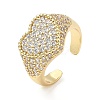 Heart Brass Micro Pave Cubic Zirconia Cuff Rings for Women RJEW-A069-11G-01-4