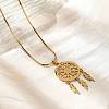 Bohemian 201 Stainless Steel Snowflake Woven Web/Net with Feather Pendant Necklaces NJEW-P327-07G-A-2