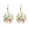 Transparent Epoxy Resin Flat Round with 3D Printed Flower Pattern Dangle Earrings EJEW-JE04580-1