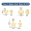 Unicraftale 60Pcs 3 Styles 201 Stainless Steel Charms STAS-UN0053-61-3