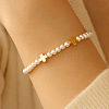 Minimalist Round Imitation Pearl & Brass Cross Beaded Stretch Bracelets MM4017-2