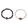 2Pcs Cross Natural Lava Rock & Synthetic Turquoise & Wood Round Beads Stretch Bracelets for Men Women BJEW-JB11832-2