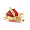 Brass FireBrick Cubic Zirconia Rose Heart with Sword Connector Charms X-KK-R002-27G-01-2