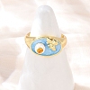 Brass Sky Blue Enamel Flower Cuff Rings RJEW-C139-17B-G-1