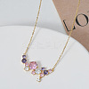 Brass Colorful Cubic Zirconia Branch Pendant Necklaces for Women NJEW-H012-42G-1