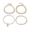 4Pcs 4 Styles Daisy Flower Alloy Enamel Charm Bracelet Sets BJEW-JB10546-1