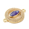 Rack Plating Brass Micro Pave Clear Cubic Zirconia Ring with Horse Eye Connector Charms KK-K385-98G-02-2