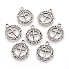 Tibetan Style Flat Round with Cross Alloy Pendants TIBEP-Q054-07AS-RS-1