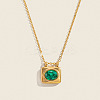 304 Stainless Steel Rhinestone Rectangle with Oval Pendant Necklaces KL1380-2-1