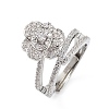 Clear Cubic Zirconia Flower Adjustable Ring RJEW-L100-021P-1