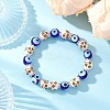 Handmade Flower Printed Porcelain Ceramic & Handmade Lampwork Evil Eye Beads Stretch Bracelets for Women BJEW-JB12105-01-1