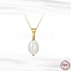 Natural Pearl Pendant Necklace with 925 Sterling Silver Paperclip Chains NJEW-I124-148-4