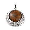 Natural Tiger Eye Pendants with Hollow Platinum Brass Findings G-P448-A15-P-2