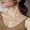 1Pc Textured Coin Brass Pendant Cable Chain Necklaces for Women NJEW-LP0009-33-1