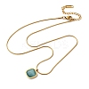 304 Stainless Steel & Dark Turquoise Cat Eye Square Pendant Round Snake Chain Necklaces for Women NJEW-K255-47G-4