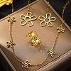 Hollow Flower 304 Stainless Steel Necklace & Dangle Earring & Cuff Ring Sets SJEW-F225-03G-2