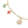 Christmas Brass Pave Clear Cubic Zirconia Snowflake & 304 Stainless Steel Star and Round Glass Tassel Brass Paperclip Chain Anklets AJEW-AN00753-4