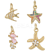 12Pcs 4 Style Brass Micro Pave Cubic Zirconia Pendants KK-BBC0019-51-7