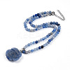 Natural Blue Aventurine(Dyed & Heated) 4.5mm Round Beaded Flower Pendant Necklaces NJEW-T016-04E-3