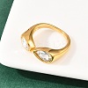 304 Stainless Steel with Glass Cuff Open Rings RJEW-Z125-03G-01-2