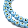 Handmade Evil Eye Lampwork Flat Round Bead Strands LAMP-L058-8mm-17-3