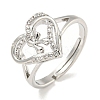 Heart with Letter Rack Plating Brass Micro Pave Clear Cubic Zirconia Adjustable Rings for Women RJEW-I105-01P-K-1