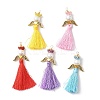 Glass Pearl Round Beaded with Polycotton Tassel Big Pendants PALLOY-MZ00611-1