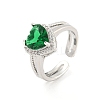 Heart Brass Micro Pave Cubic Zirconia Open Cuff Rings RJEW-G309-47P-02-1