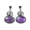 Natural Amethyst Oval Pendants G-A093-02P-02-1