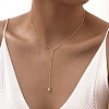 304 Stainless Steel Round Ball Y Tassel Necklaces NJEW-D322-01G-1