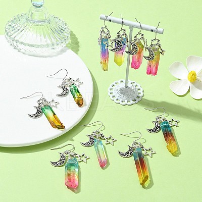 Dyed Natural Quartz Crystal Bullet Dangle Earrings EJEW-JE05521-1