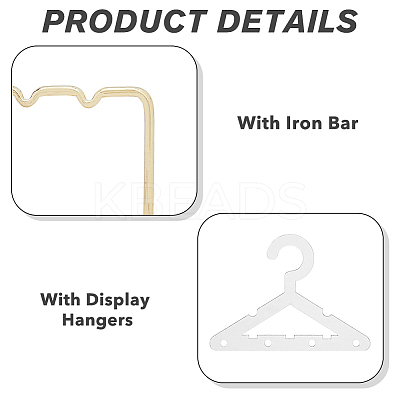 1 Set Golden Tone Iron Bar Dangle Earring Wooden Display Stands EDIS-FH0001-03-1