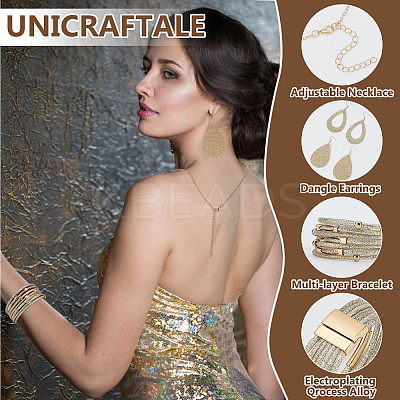Imitation Leather Teardrop Pendant Necklace & Dangle Earrings & Multi-Strand Bracelet SJEW-UN0001-18A-1