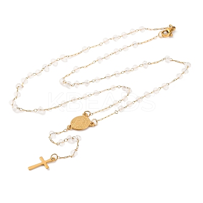 Ion Plating(IP) Crucifix Cross 304 Stainless Steel Rosary Bead Necklaces NJEW-M075-04G-01-1