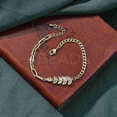 Brass Micro Pave Clear Cubic Zirconia Link Bracelets BJEW-U020-12G-1