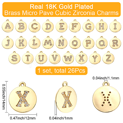 26Pcs 26 Styles Brass Micro Pave Cubic Zirconia Charms KK-SC0006-94-1