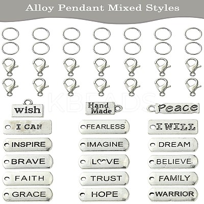 DIY Inspirational Word Tibetan Style Alloy Pendants Keychain Making Kits DIY-YW0008-81-1