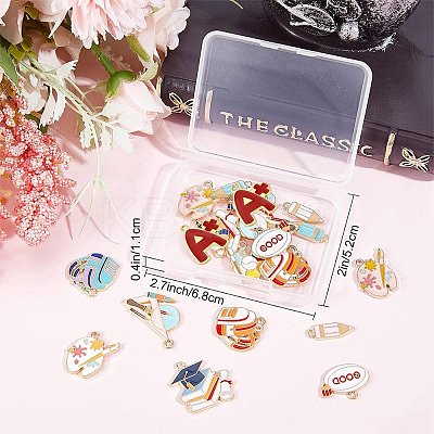 24Pcs 12 Style School Theme Alloy Enamel Pendants FIND-SC0004-12-1