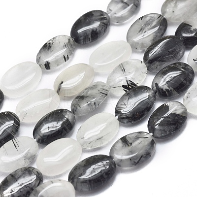 Natura Tourmalinated Quartz/Black Rutilated Quartz Beads Strands G-D0001-19-1