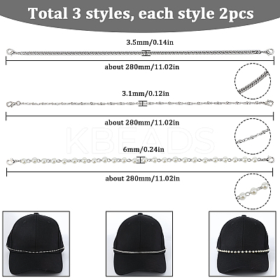 6Pcs 3 Styles 304 Stainless Steel & Round Plastic Pearl Beads Baseball Cap Chain AJEW-SC0003-57-1