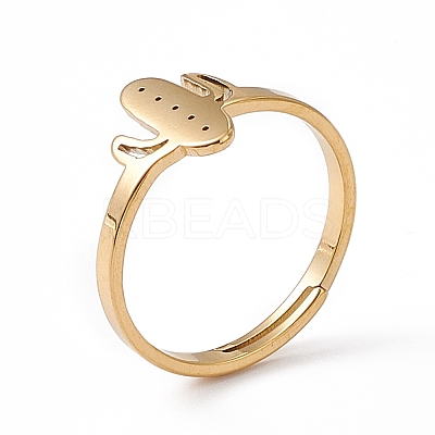 Ion Plating(IP) 201 Stainless Steel Cactus Adjustable Ring for Women RJEW-K238-03G-1